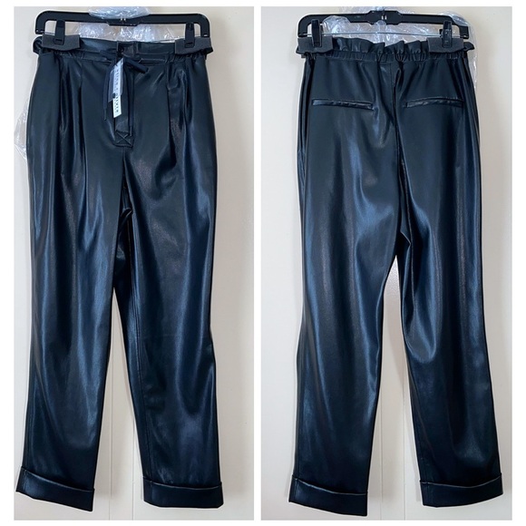 Alice + Olivia Liliana Black Vegan Leather Cropped Ankle Paper Bag Pant - Picture 11 of 16